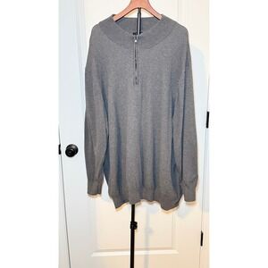 Synergy Mens 5XL Gray Quarter Zip Cotton Knit Pullover Mock Neck Sweater